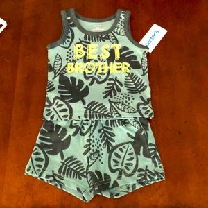 Best Brother palm leaves tropical green short tank set